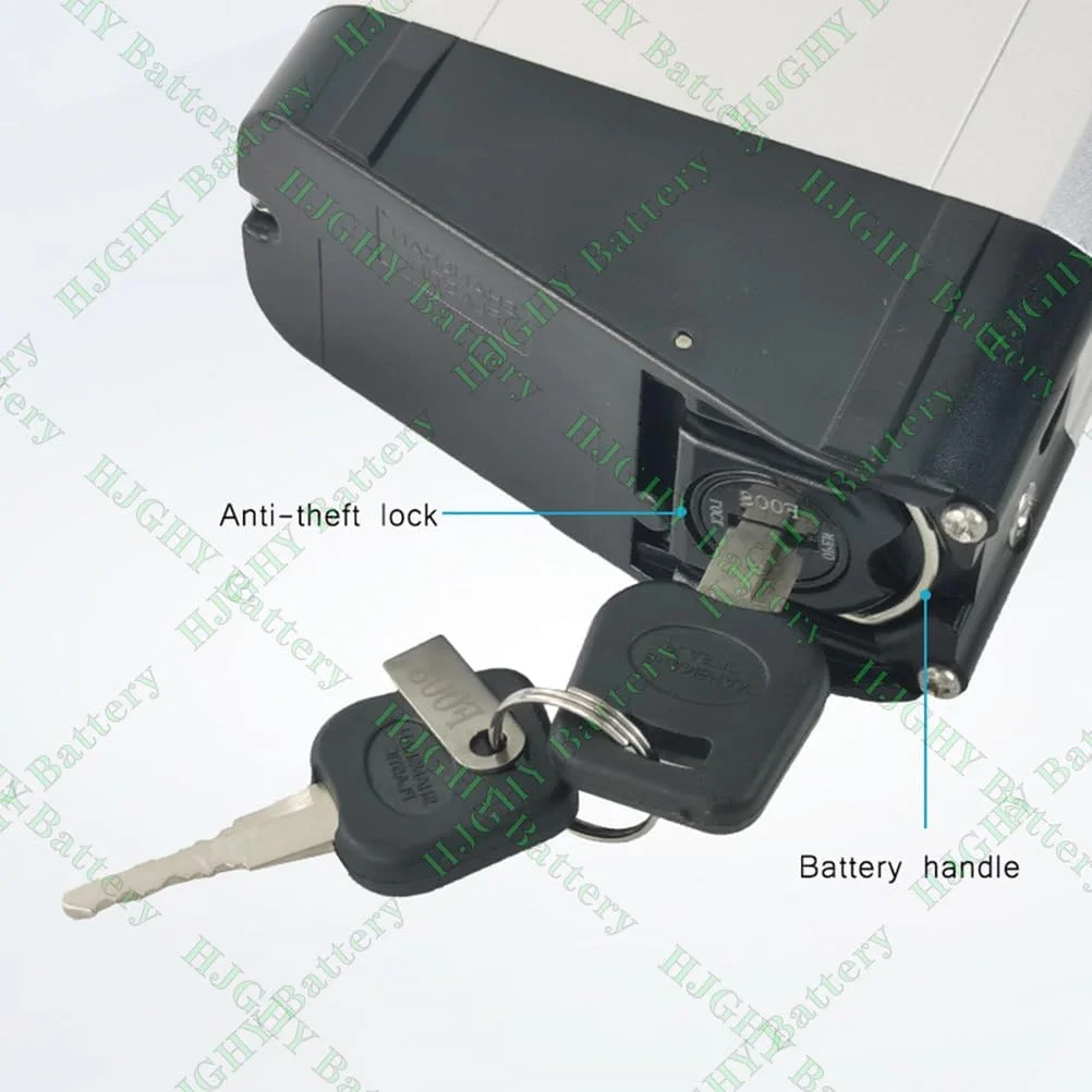 باطری دوچرخه برقی 36 ولت 7.8 آمپر ساعت، 10 آمپر ساعت، 12.8 آمپر ساعت، 14 آمپر ساعت، باطری لیتیوم-یون 48 ولت 10.4 آمپر ساعت با رابط USB و کلید، باطری تاشو داخلی برای موتور 250 وات - 500 وات