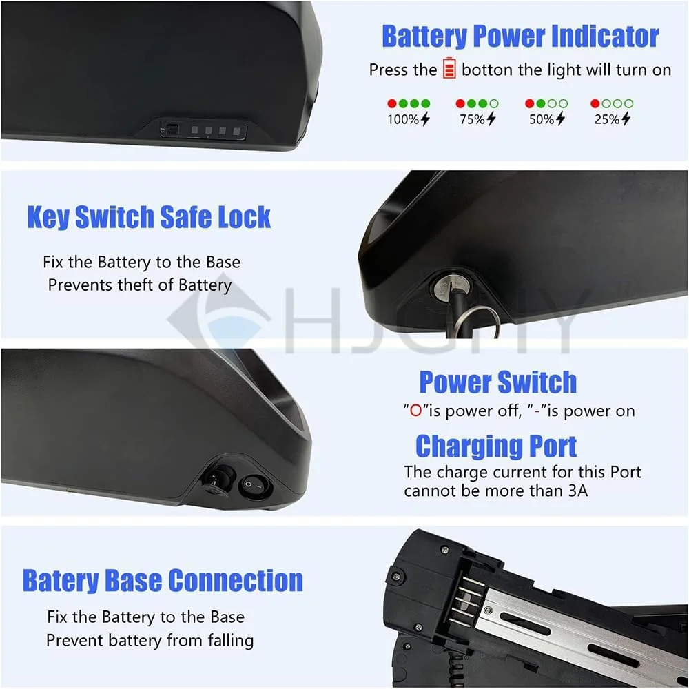 باتری لیتیوم یون ۳۶ ولت ۴۸ ولت مناسب لوله پایین دوچرخه، ۱۳ آمپر ساعت ۱۵ آمپر ساعت ۱۸.۲ آمپر ساعت ۲۳.۴ آمپر ساعت به همراه شارژر برای موتور دوچرخه کوهستانی ۰-۱۰۰۰ وات، Anderson، ۴۸ ولت ۱۵ آمپر ساعت