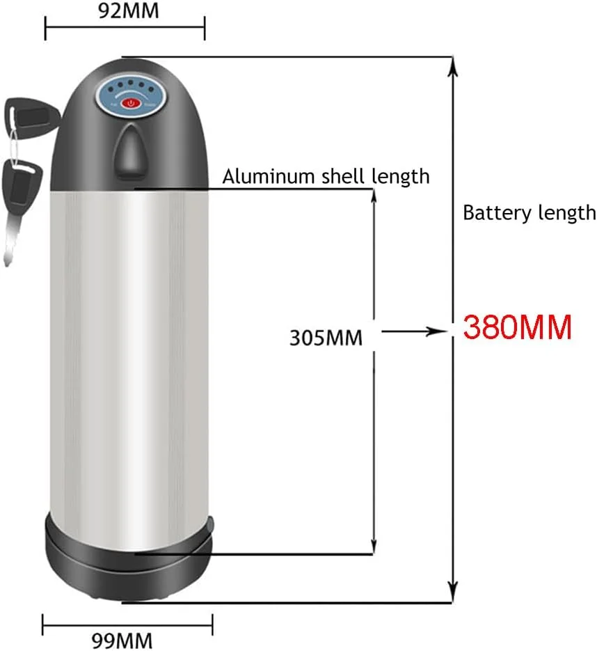 باتری لیتیومی دوچرخه برقی 24 ولت 36 ولت 48 ولت مدل قمقمه ای 24 ولت 36 ولت 48 ولت 8 آمپر ساعت 10 آمپر ساعت 13 آمپر ساعت 15 آمپر ساعت 17.5 آمپر ساعت 18 آمپر ساعت با شارژر، چراغ نشانگر، 36 ولت 15 آمپر ساعت