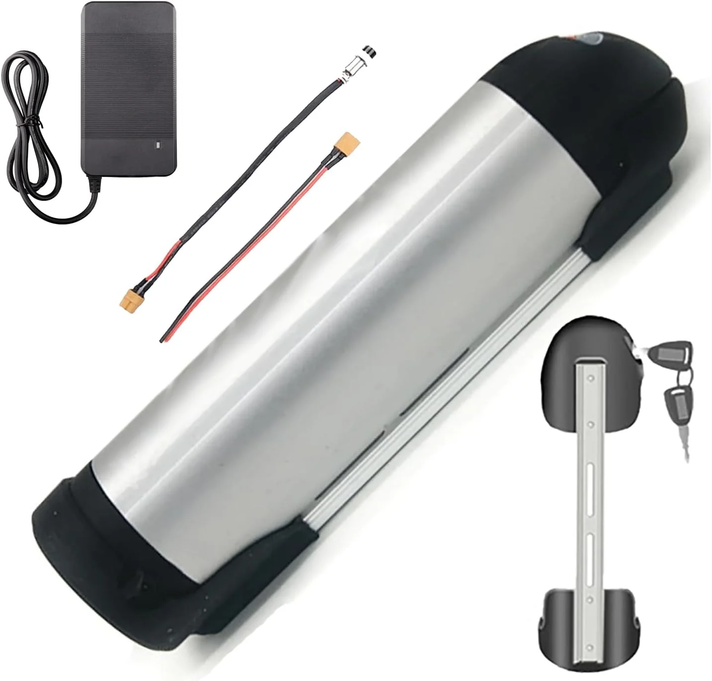 باتری قمقمه‌ای شکل دوچرخه برقی 48 ولت 8، 10، 13، 15 و 17.5 آمپر ساعت، بسته باتری لیتیومی نوع بطری دوچرخه برقی برای موتورهای 200، 500 و 850 وات به همراه شارژر، 48 ولت، 8 آمپر ساعت