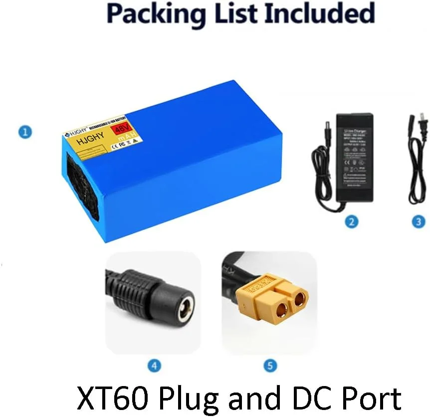 بسته باتری لیتیومی 48 ولت با ظرفیت بالا 48V 25Ah 35Ah 40Ah 45Ah 50Ah به همراه محافظ BMS و شارژر برای اسکوتر، موتورسیکلت، موتور، Xt60, 48V 50Ah