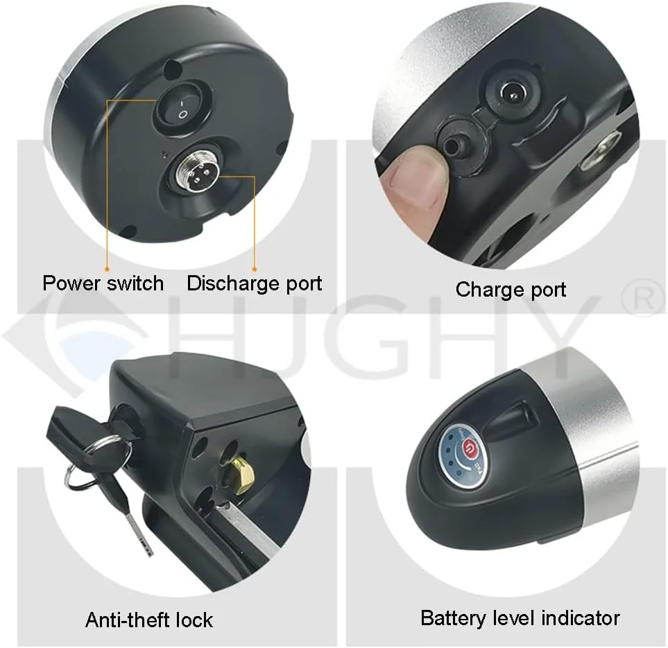 باتری لیتیومی دوچرخه برقی 24 ولت 36 ولت 48 ولت مدل قمقمه ای 24 ولت 36 ولت 48 ولت 8 آمپر ساعت 10 آمپر ساعت 13 آمپر ساعت 15 آمپر ساعت 17.5 آمپر ساعت 18 آمپر ساعت با شارژر، چراغ نشانگر، 36 ولت 15 آمپر ساعت