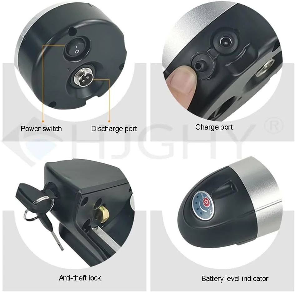 باتری قمقمه‌ای شکل دوچرخه برقی 48 ولت 8، 10، 13، 15 و 17.5 آمپر ساعت، بسته باتری لیتیومی نوع بطری دوچرخه برقی برای موتورهای 200، 500 و 850 وات به همراه شارژر، 48 ولت، 8 آمپر ساعت