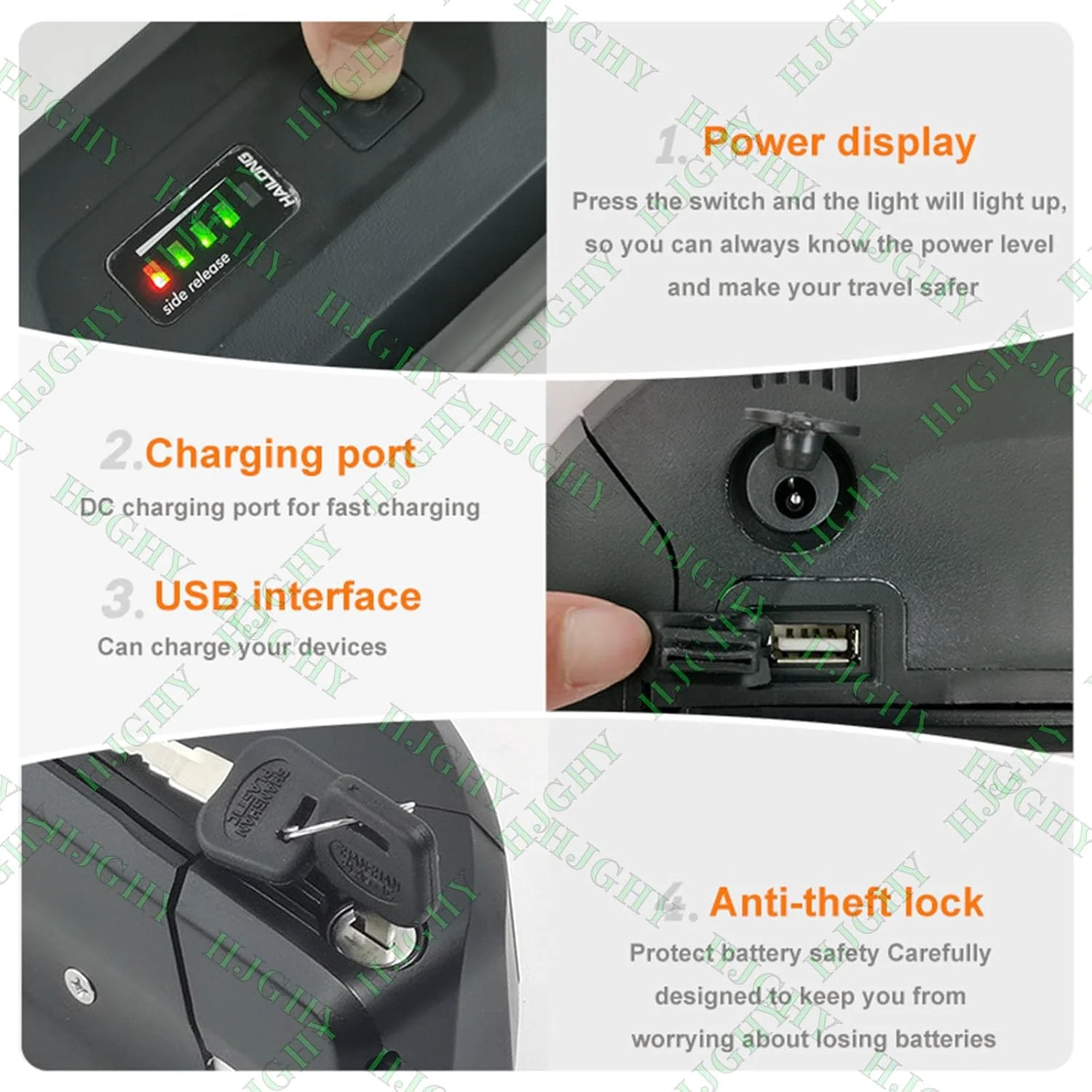 باتری لیتیوم-یونی 36 ولت 13 آمپر ساعت و باتری های دوچرخه برقی 48 ولت 10 آمپر ساعت با رابط USB و نمایشگر نیرو، باتری لوله پایین برای کیت های تبدیل موتور 250 وات - 500 وات