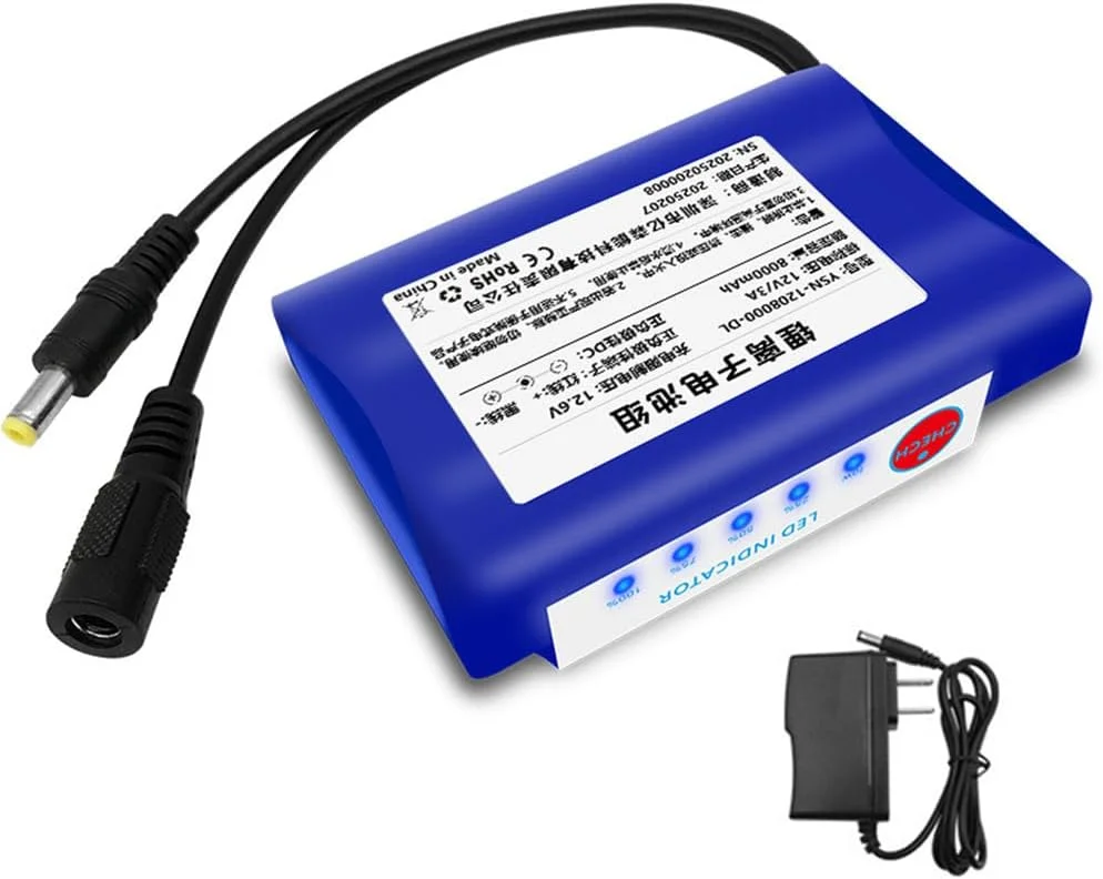 بسته باتری قابل شارژ 12 ولت 8000 میلی آمپر ساعت DC پلیمری لیتیوم یون قابل حمل به همراه شارژر و نمایشگر میزان شارژ برای اسپری برقی و لامپ خورشیدی