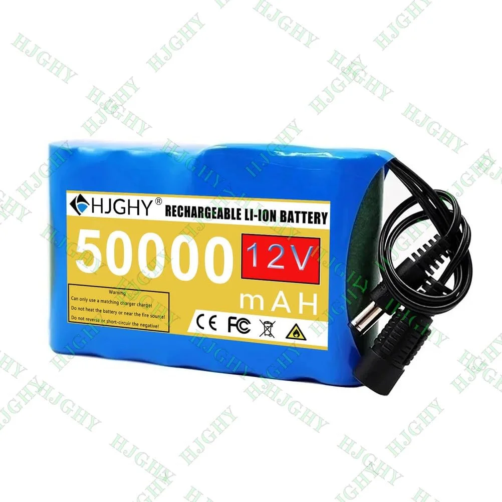 باتری لیتیوم-یون 12 ولت 50000 میلی آمپر ساعت، باتری قابل شارژ 50 آمپر ساعت PVC با محافظ BMS داخلی به همراه شارژر DC 12.6 ولت برای کیت های موتور 600 وات