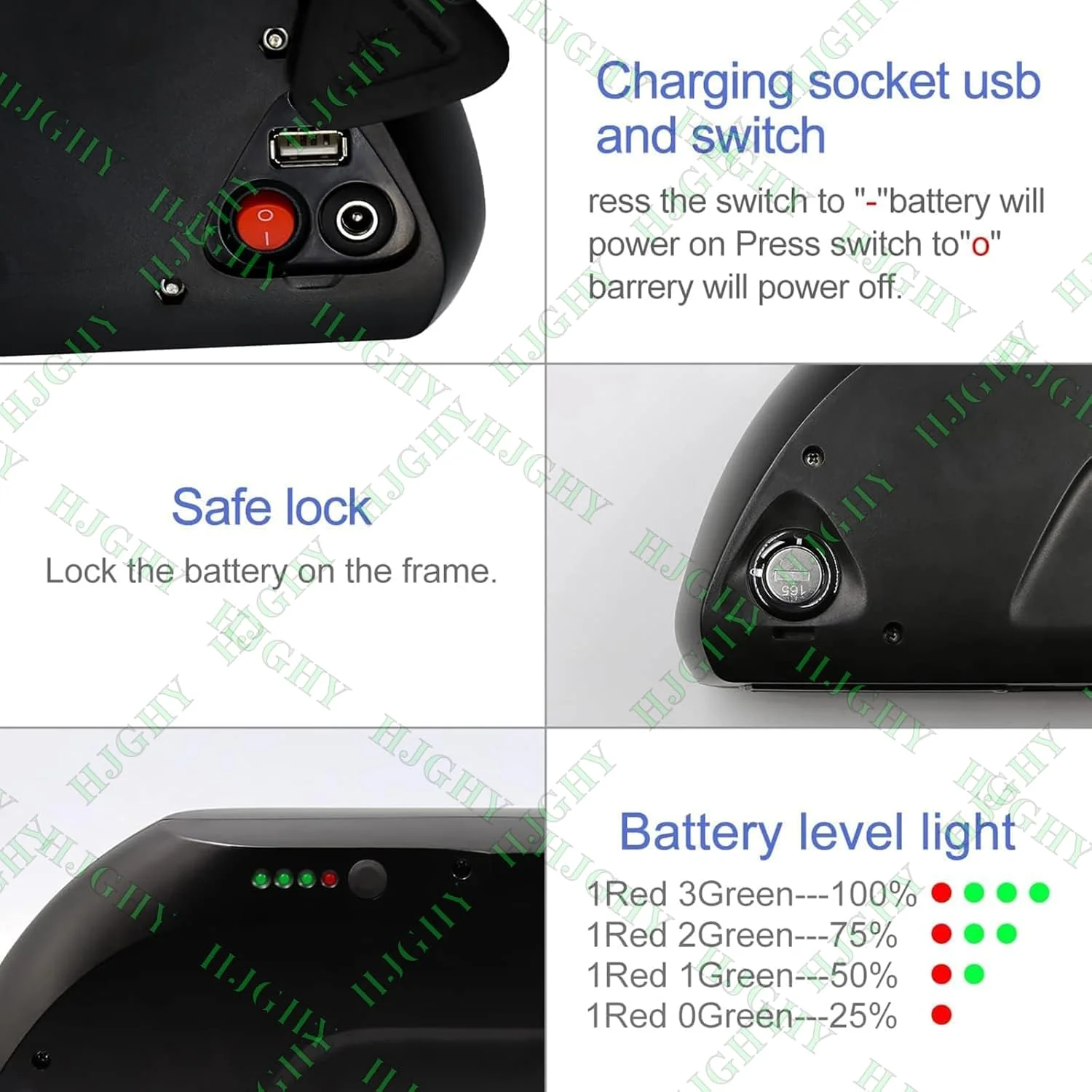 باتری لیتیوم-یونی دوچرخه برقی 48 ولت 17.5 آمپر ساعت 15 آمپر ساعت، باتری لوله پایین 36 ولت 21 آمپر ساعت 12 آمپر ساعت برای کیت موتور 250 وات - 850 وات به همراه دسته