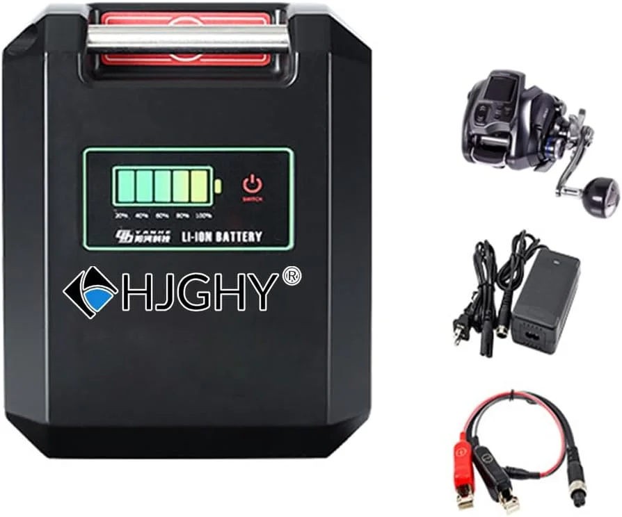 باتری لیتیومی وینچ برقی 14.8 ولت 7500 میلی آمپر ساعت، 10000 میلی آمپر ساعت، 15000 میلی آمپر ساعت، 20000 میلی آمپر ساعت، باتری لیتیومی چرخ ماهیگیری 14.4 ولت 14.8 ولت با نشانگر قدرت و شارژر، باتری میله ماهیگیری