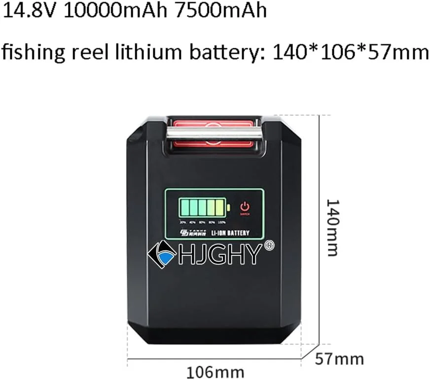 باتری لیتیومی وینچ برقی 14.8 ولت 7500 میلی آمپر ساعت، 10000 میلی آمپر ساعت، 15000 میلی آمپر ساعت، 20000 میلی آمپر ساعت، باتری لیتیومی چرخ ماهیگیری 14.4 ولت 14.8 ولت با نشانگر قدرت و شارژر، باتری میله ماهیگیری