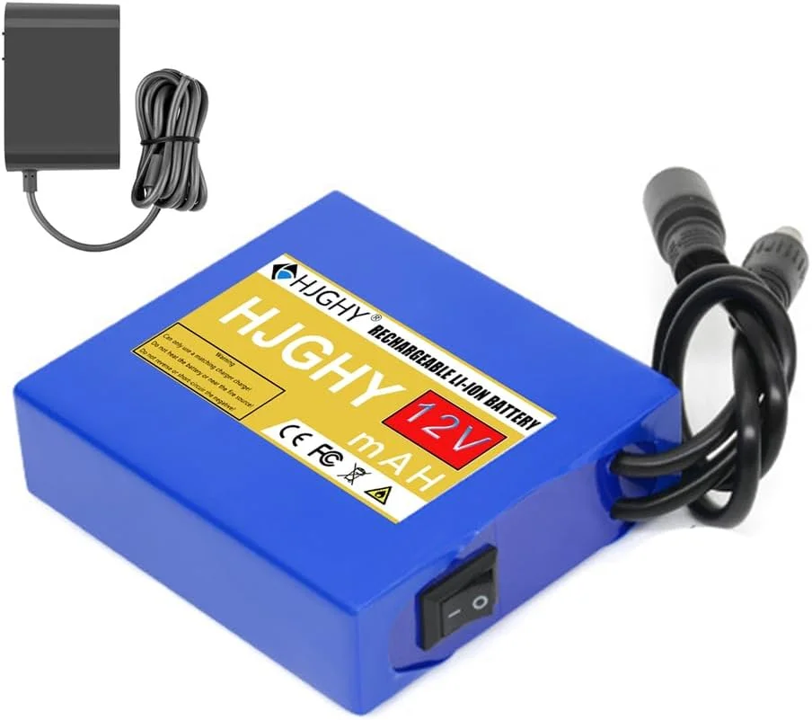 بسته باتری لیتیوم یون DC ولتاژ 12 با ظرفیت 2500mAh, 5000mAh, 10800mAh, 14400mAh, 25200mAh, 31000mAh, 36000mAh به همراه شارژر برای چراغ زنون، آمپلی فایر و سمپاش، 12 ولت، 7200mAh