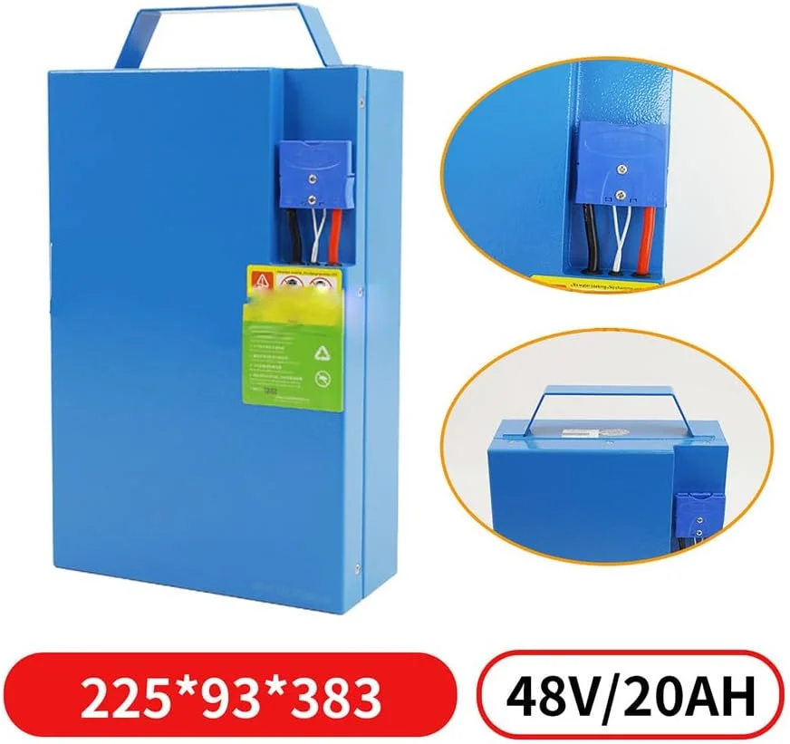 باتری لیتیوم آهن فسفات 48 ولت 20 آمپر ساعت برای لیفتراک برقی، پالت تراک برقی، و کامیون لجستیک انبار، مناسب موتورهای 500 تا 1000 وات به همراه دستگیره