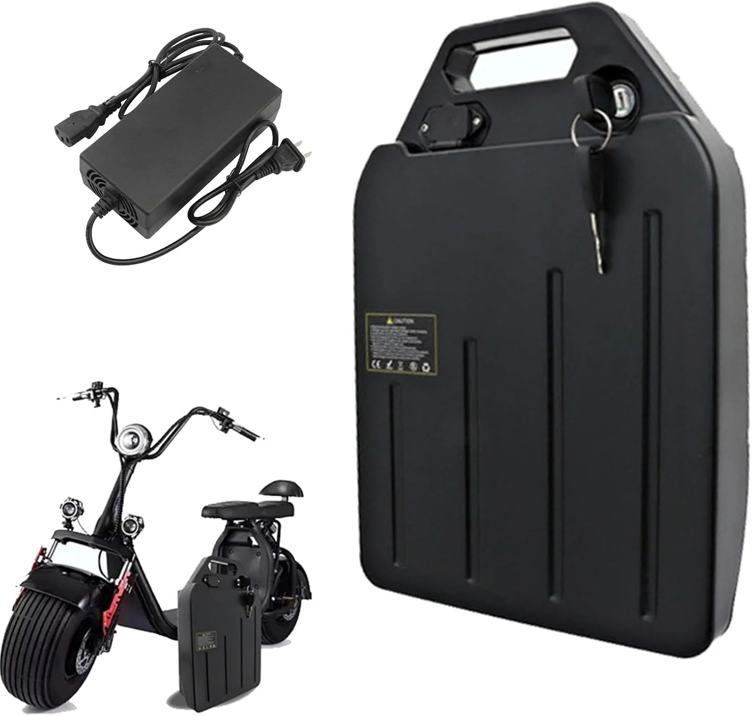 باتری لیتیوم-یونی 60 ولت 10.4 آمپر ساعت 12.5 آمپر ساعت 48 ولت 10.4 آمپر ساعت 13 آمپر ساعت 15.6 آمپر ساعت با شارژر و قفل ایمنی، باتری موتور سیکلت برای موتور 500 وات - 750 وات