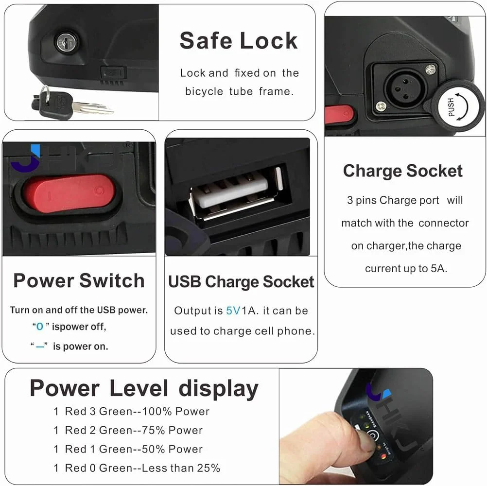 باتری لیتیوم-یونی دوچرخه برقی 52 ولت 10 آمپر ساعت، 15 آمپر ساعت، 18 آمپر ساعت، 20 آمپر ساعت، 25 آمپر ساعت مناسب برای موتورهای دوچرخه کوهستانی 250 وات، 750 وات، 1000 وات، 1300 وات