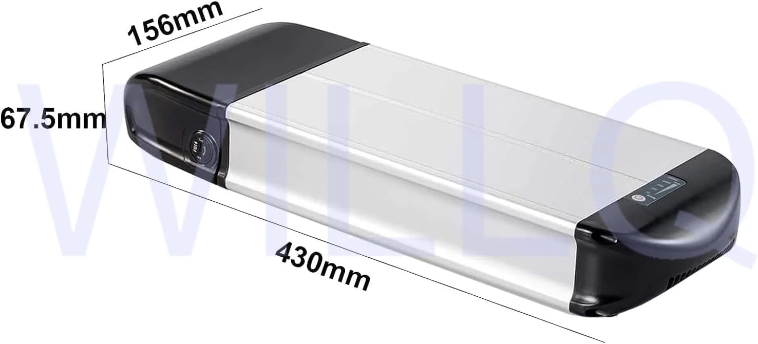 باطری لیتیومی 36 ولت 48 ولت برای دوچرخه برقی، قابل نصب روی باربند، 12 آمپر ساعت 15 آمپر ساعت 18 آمپر ساعت، مناسب موتورهای 850 وات 650 وات 500 وات 250 وات دوچرخه کوهستان، همراه با باربند، 36V12Ah