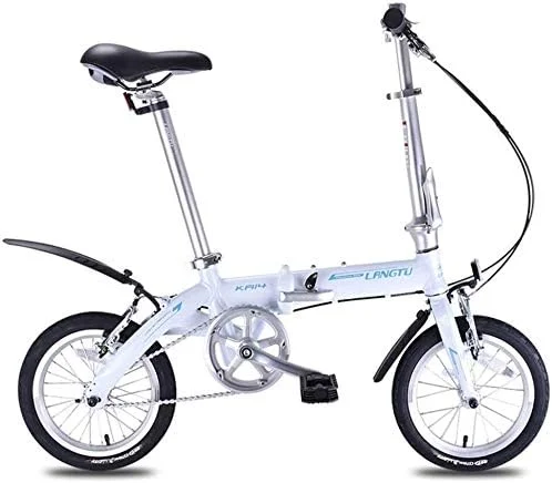 دوچرخه تاشو کوچک و ساده مد روز، سبک و قابل حمل، آلیاژ آلومینیوم 14 اینچی، دوچرخه شهری جمع و جور تک سرعته (رنگ: سفید)