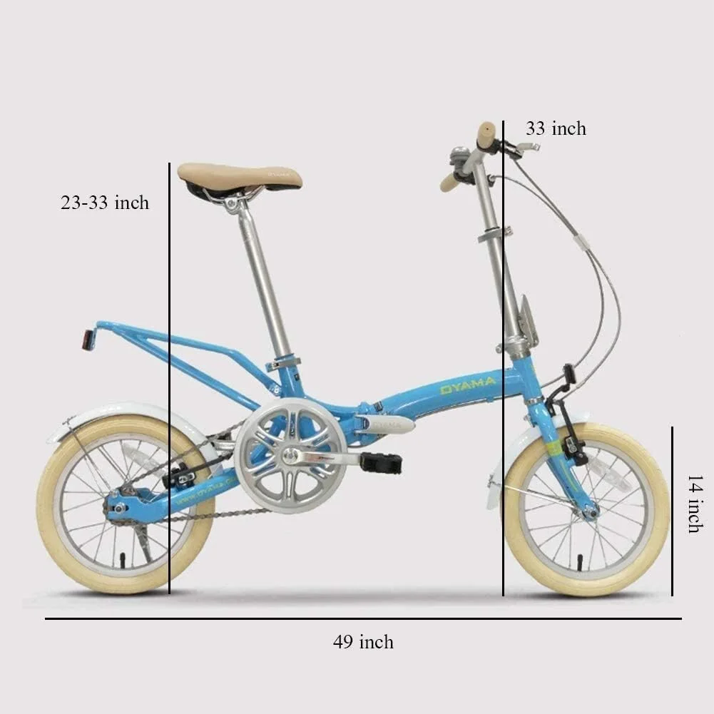 دوچرخه تاشو مینی ساده و شیک 14 اینچی مناسب بزرگسالان و بانوان، تک سرعته، سبک وزن، قابل حمل و بسیار جمع و جور برای رفت و آمد شهری (رنگ: صورتی)