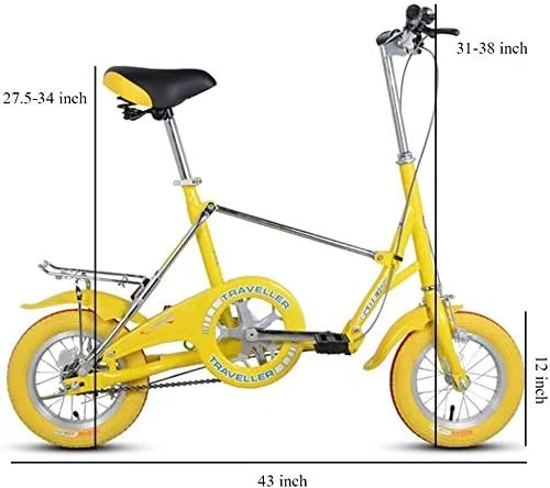 دوچرخه تاشو مینی ساده و شیک 12 اینچی تک سرعته فوق العاده جمع و جور با فولاد کربنی سبک وزن به همراه باربند عقب (رنگ: زرد) دوچرخه تاشو مینی ساده و شیک 12 اینچی تک سرعته فوق العاده جمع و جور با فولاد کربنی سبک وزن به همراه باربند عقب (رنگ: زرد)