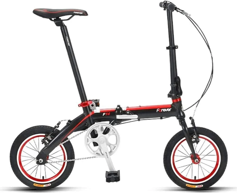 دوچرخه تاشو کوچک و ساده مد روز بزرگسالان 14 تک سرعته، دوچرخه تاشو سبک وزن برای دانش آموزان جوان (رنگ: مشکی)