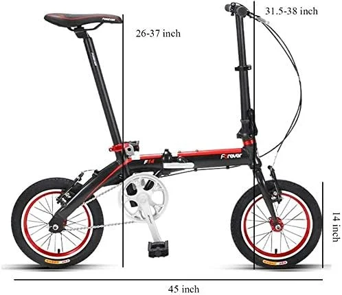 دوچرخه تاشو کوچک و ساده مد روز بزرگسالان 14 تک سرعته، دوچرخه تاشو سبک وزن برای دانش آموزان جوان (رنگ: مشکی)