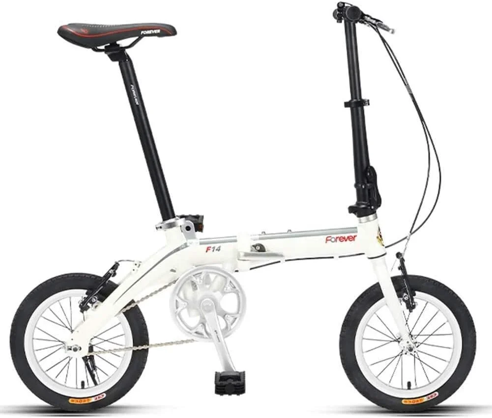 دوچرخه تاشو کوچک و ساده مد روز بزرگسالان 14 تک سرعته، دوچرخه تاشو سبک وزن برای دانش آموزان مدرسه راهنمایی، قابل حمل و سبک وزن (رنگ: سفید)