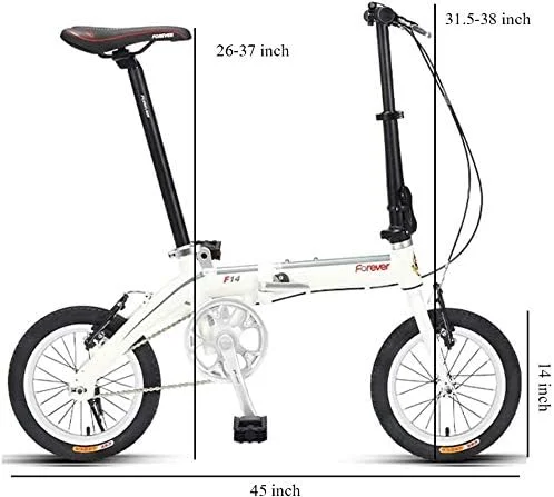 دوچرخه تاشو کوچک و ساده مد روز بزرگسالان 14 تک سرعته، دوچرخه تاشو سبک وزن برای دانش آموزان مدرسه راهنمایی، قابل حمل و سبک وزن (رنگ: سفید)
