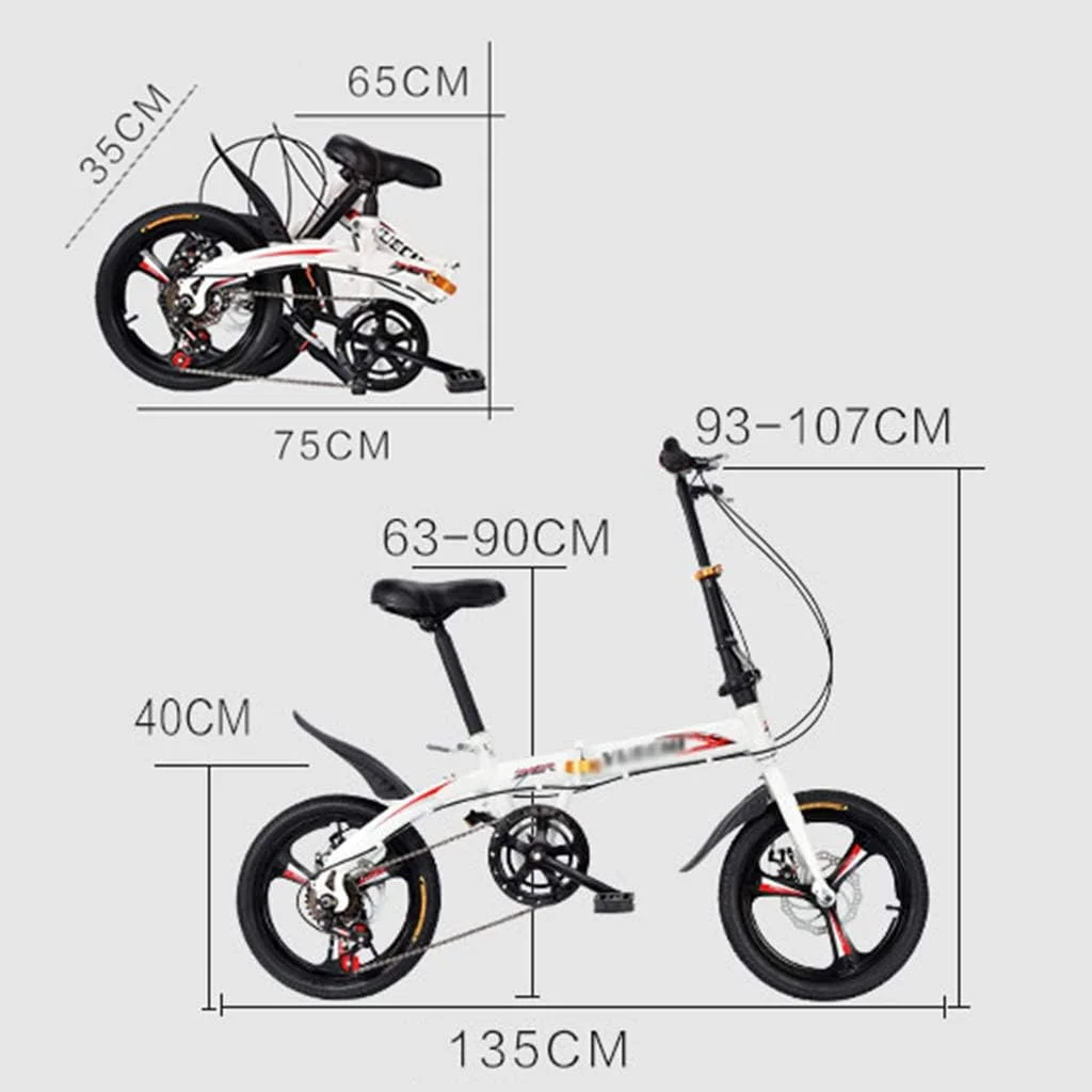 دوچرخه تاشو 16 اینچی شیک و ساده مناسب آقایان و بانوان، 6 سرعته با ترمز دیسکی دوبل و فریم فولادی کربنی