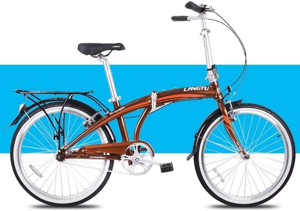دوچرخه تاشو سبک و ساده مد روز، مناسب بزرگسالان، مردان و زنان، دوچرخه شهری تاشو تک سرعته 24 اینچی، دوچرخه آلیاژ آلومینیوم با قفسه حمل بار عقب