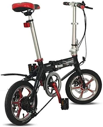 دوچرخه تاشو سبک وزن با طراحی ساده و مدرن، سایز 14 اینچ، 6 دنده، ترمز دیسکی دوبل، مناسب بزرگسالان، آقایان و بانوان، با فریم تقویت شده، مناسب تردد شهری (رنگ: مشکی)