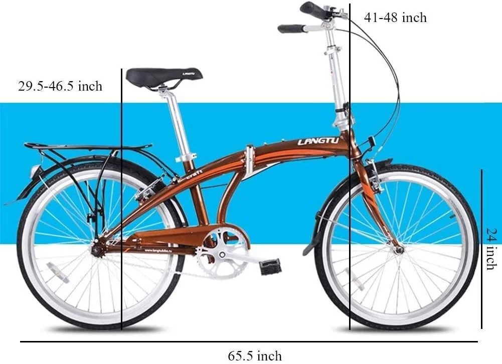دوچرخه تاشو سبک و ساده مد روز، مناسب بزرگسالان، مردان و زنان، دوچرخه شهری تاشو تک سرعته 24 اینچی، دوچرخه آلیاژ آلومینیوم با قفسه حمل بار عقب