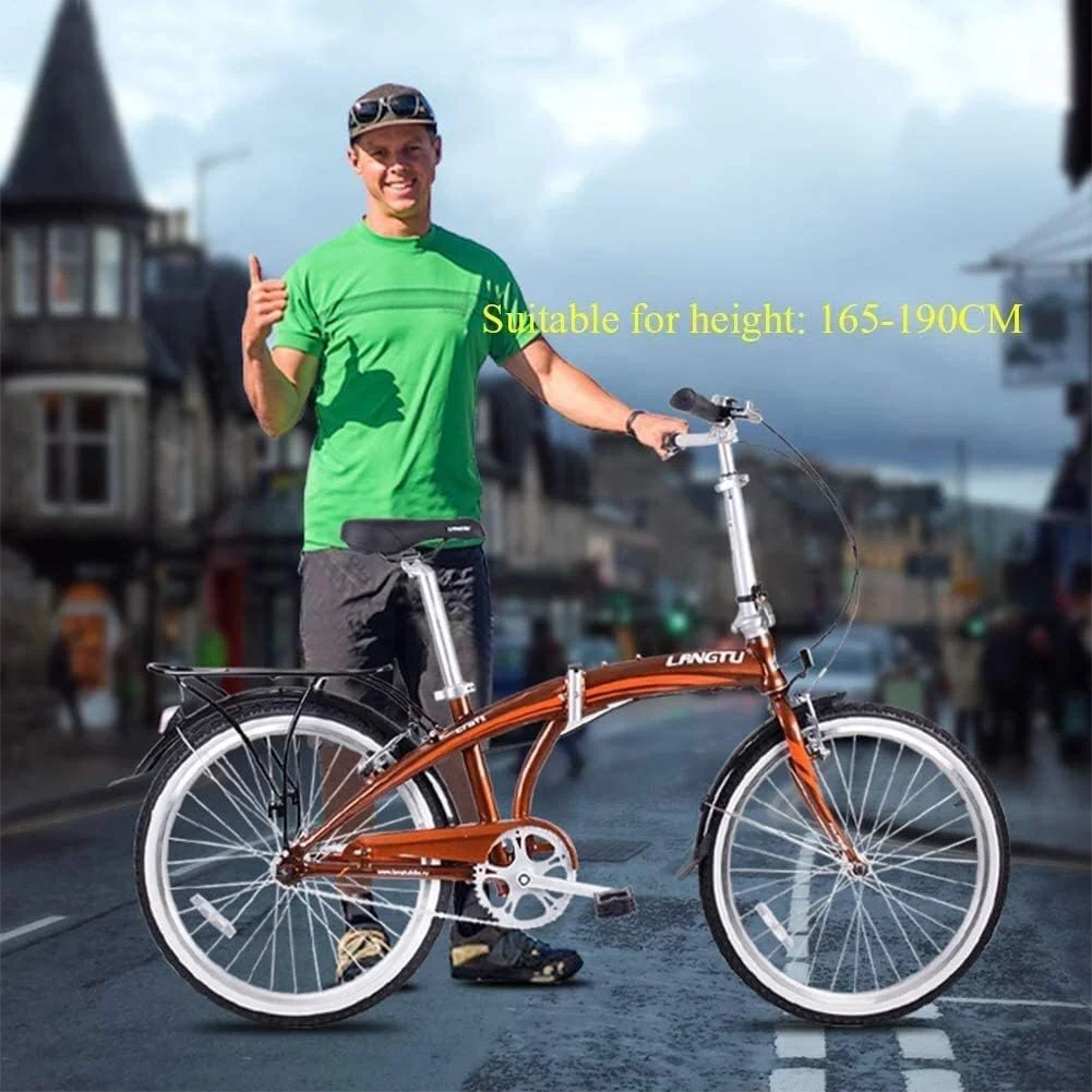 دوچرخه تاشو سبک و ساده مد روز، مناسب بزرگسالان، مردان و زنان، دوچرخه شهری تاشو تک سرعته 24 اینچی، دوچرخه آلیاژ آلومینیوم با قفسه حمل بار عقب