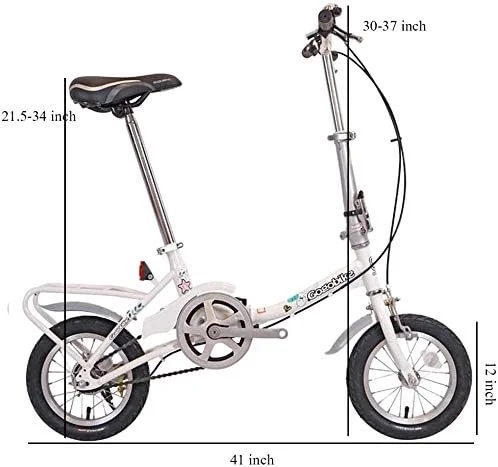 دوچرخه تاشو بچگانه با طراحی ساده و شیک، سبک وزن، با فریم فولادی کربنی، مناسب دانش آموزان، تک سرعته، فریم تقویت شده، دوچرخه شهری (رنگ: سفید)