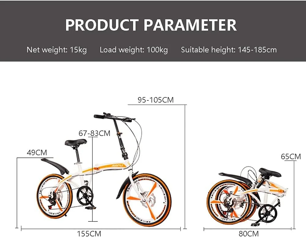 دوچرخه تاشو شهری ساده و شیک 20 اینچی با 7 دنده، دوچرخه تاشو فولادی کربنی کوچک، دوچرخه تاشو 7 سرعته متغیر مناسب برای بزرگسالان، دوچرخه شهری قابل حمل
