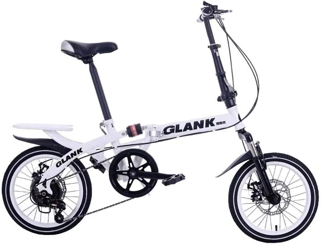 دوچرخه تاشو ساده و مد روز، دارای دنده متغیر، ترمز دیسکی دوبل، سیستم تعلیق کامل، ضد لغزش، مناسب بزرگسالان، دانش آموزان و کودکان، قابل حمل، رانندگی آسان، چند رنگ - 14 اینچ / 16 اینچ (رنگ: سفید، سایز: 14 اینچ)