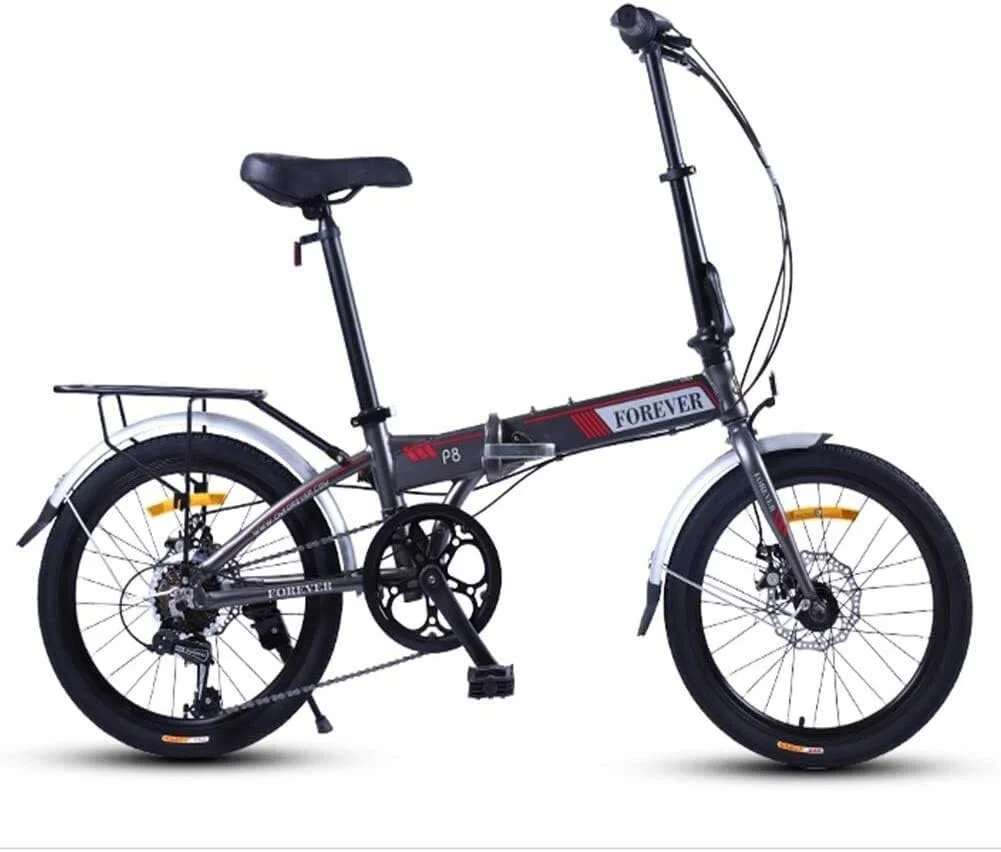 دوچرخه تاشو ساده و مد روز بزرگسالان زنانه سبک وزن، دوچرخه تاشو 20 اینچی 7 سرعته، مینی دوچرخه با فریم تقویت شده، دوچرخه رفت و آمد، فریم آلومینیومی (رنگ: خاکستری)