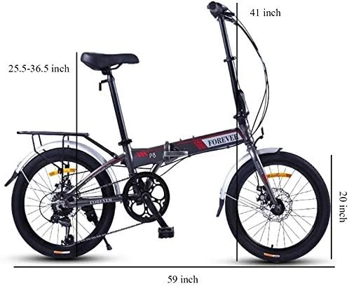 دوچرخه تاشو ساده و مد روز بزرگسالان زنانه سبک وزن، دوچرخه تاشو 20 اینچی 7 سرعته، مینی دوچرخه با فریم تقویت شده، دوچرخه رفت و آمد، فریم آلومینیومی (رنگ: خاکستری)