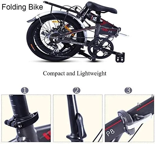 دوچرخه تاشو ساده و مد روز بزرگسالان زنانه سبک وزن، دوچرخه تاشو 20 اینچی 7 سرعته، مینی دوچرخه با فریم تقویت شده، دوچرخه رفت و آمد، فریم آلومینیومی (رنگ: خاکستری)