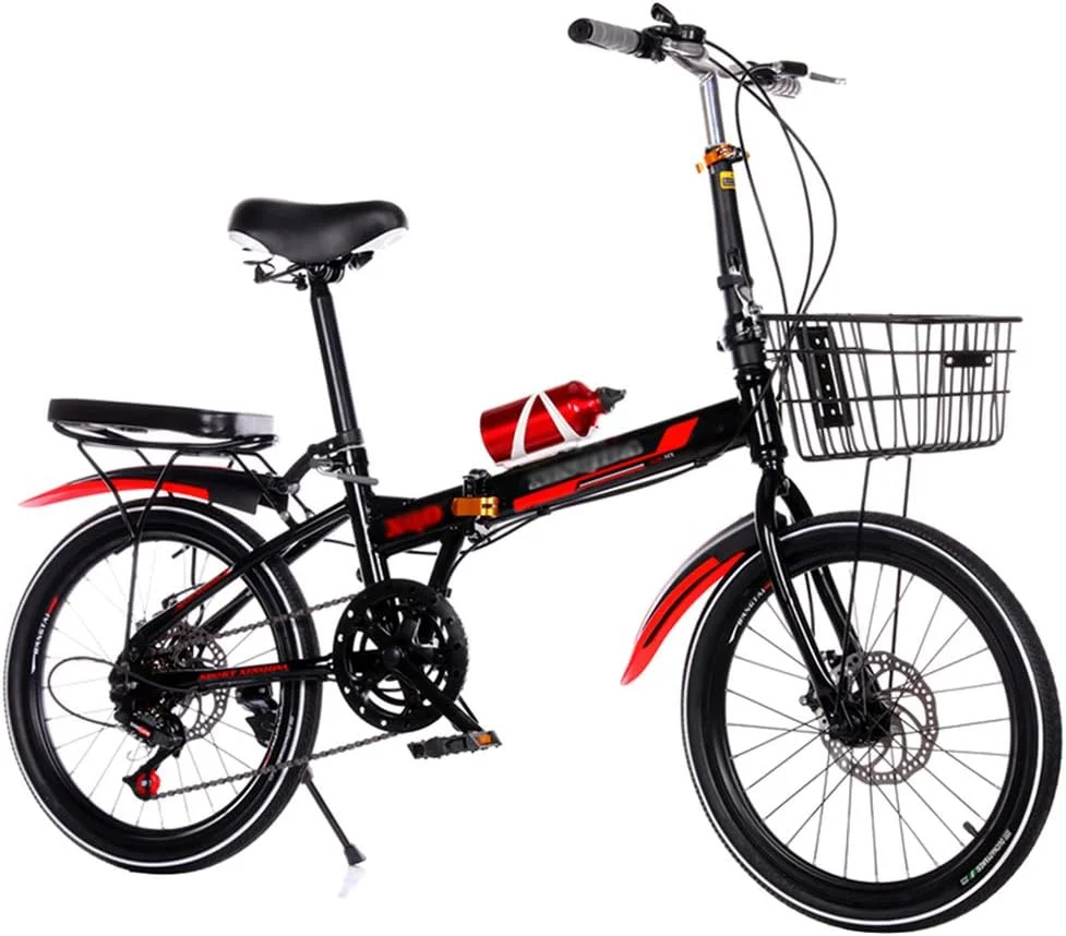 دوچرخه تاشو ساده و شیک 20 اینچی سبک وزن فولاد کربنی برای مردان و زنان 7 سرعته با ترمزهای دیسکی دوگانه و گلگیر جلو و عقب