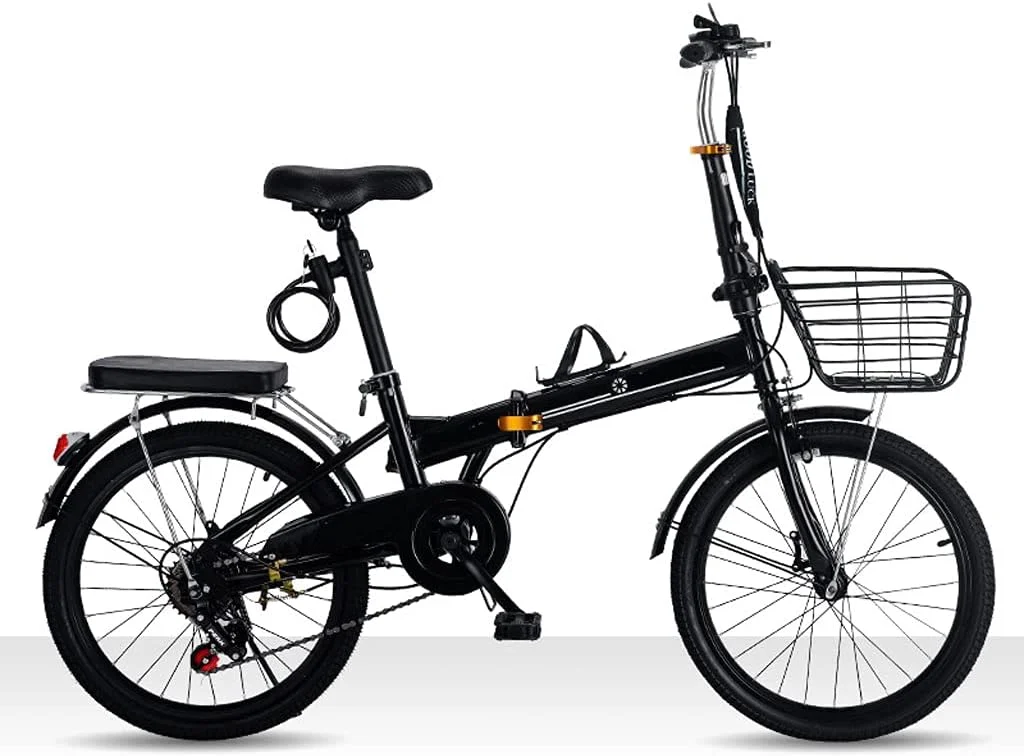 دوچرخه تاشو ساده و مد روز جوانان، فوق سبک، با دنده متغیر، دوچرخه کوهستانی قابل حمل و سبک وزن 20 اینچی از فولاد کربنی (رنگ: مشکی دنده متغیر)