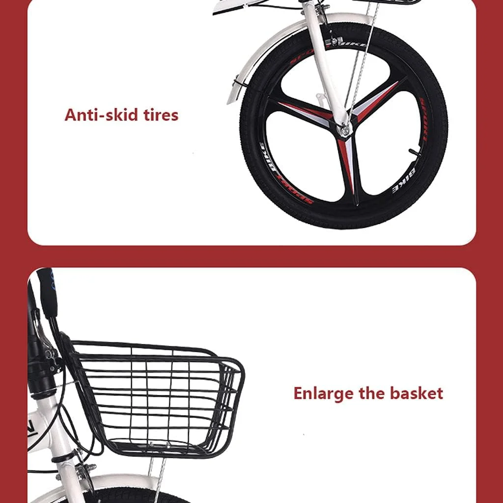 دوچرخه تاشو ساده و مد روز جوانان، فوق سبک، با سرعت متغیر، دوچرخه کوهستانی قابل حمل و سبک وزن 20 اینچی از فولاد کربنی (رنگ: تک چرخ تغییر سرعت مشکی)