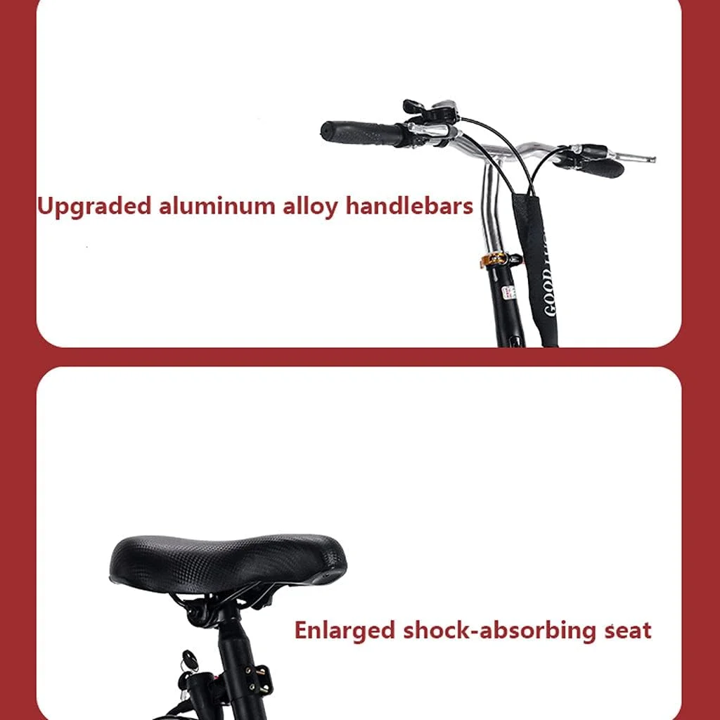 دوچرخه تاشو ساده و مد روز جوانان، فوق سبک، با دنده متغیر، دوچرخه کوهستانی قابل حمل و سبک وزن 20 اینچی از فولاد کربنی (رنگ: مشکی دنده متغیر)