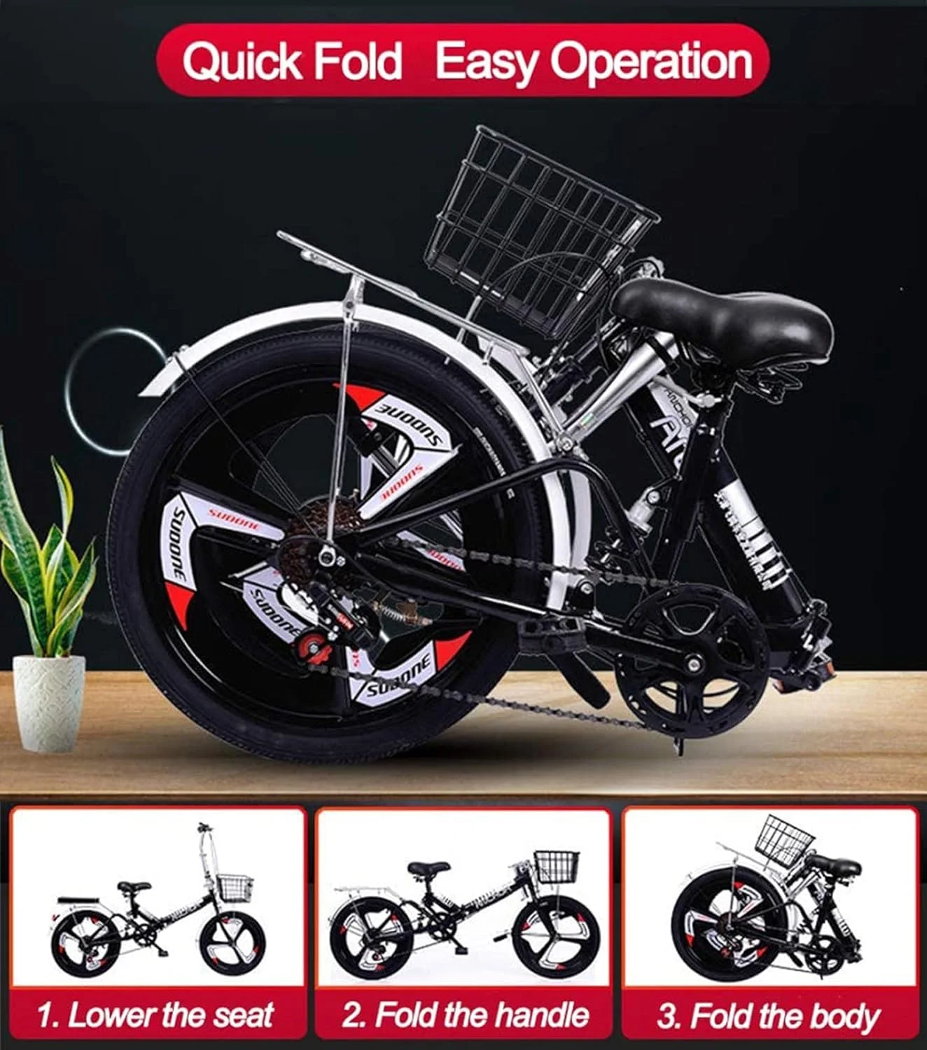 دوچرخه تاشو ساده و شیک با ترمزهای دیسکی، مناسب برای جاده های کوهستانی و جاده های بارانی و برفی، آلیاژ آلومینیوم فوق سبک، دوچرخه تاشو 20 اینچی B 20 اینچ