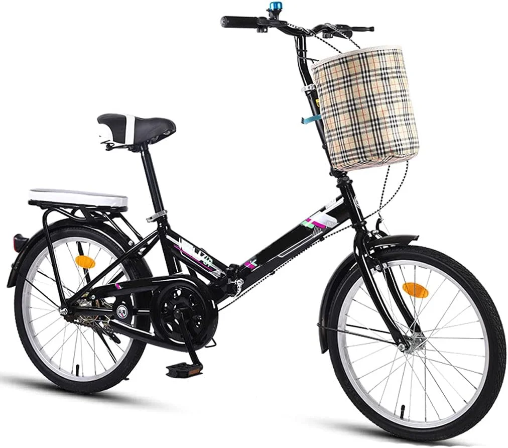 دوچرخه تاشو ساده و مد روز، فوق سبک، قابل حمل، کوچک، با سرعت متغیر، 20 اینچ، تاشو سریع، فریم ضخیم (رنگ: تک سرعته مشکی، سایز: 16 اینچ)