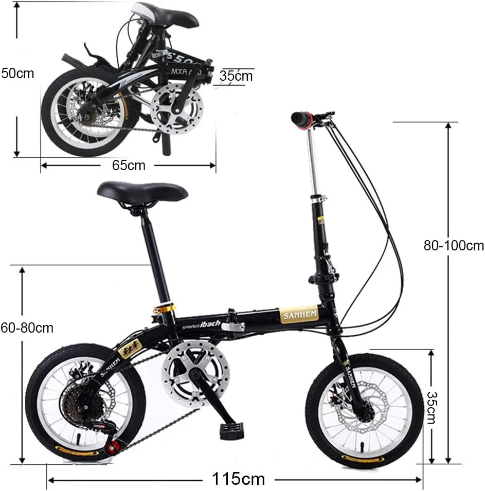 دوچرخه تاشو 14 اینچی ساده و مد روز، 5 سرعته، قابل حمل، جمع و جور، مناسب دانشجویان، دوچرخه سبک وزن شهری برای مردان، زنان و کودکان، 4 رنگ