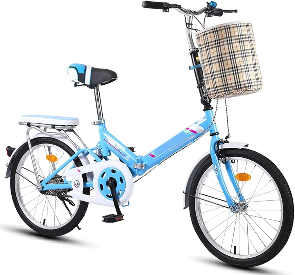 دوچرخه تاشو ساده و شیک فوق سبک قابل حمل کوچک با دنده متغیر 20 اینچی با قاب ضخیم (رنگ: تک سرعته آبی، سایز: 16 اینچ)