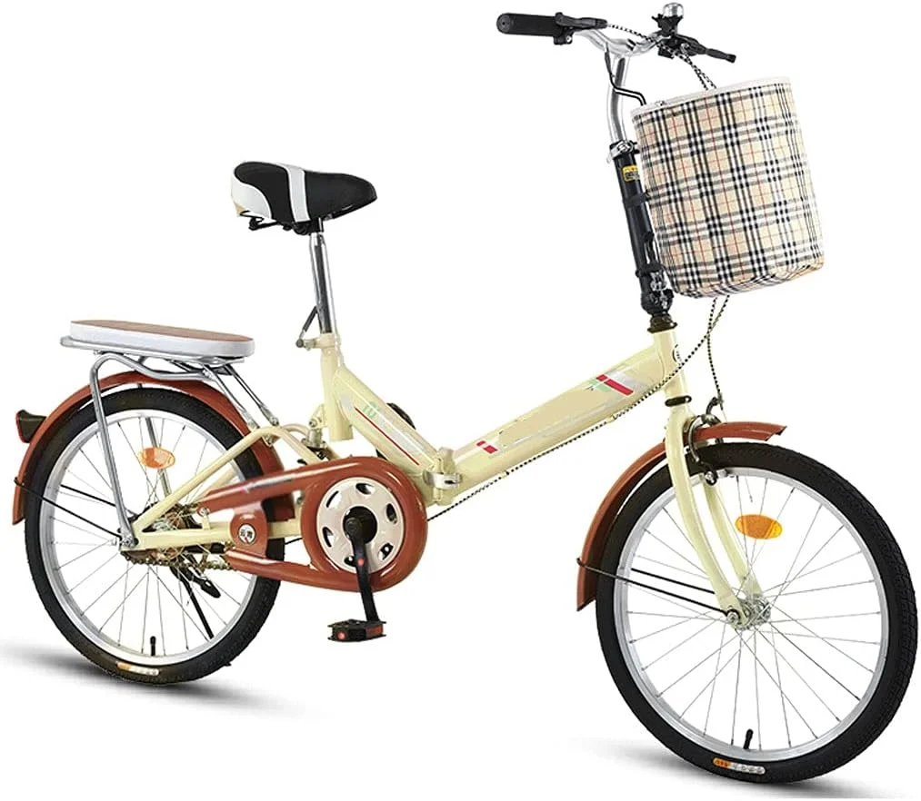 دوچرخه تاشو ساده و شیک فوق سبک قابل حمل کوچک با دنده متغیر 20 اینچی با قاب ضخیم (رنگ: تک سرعته زرد، اندازه: 20 اینچ)