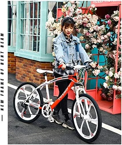 دوچرخه بچه گانه شیک و ساده 24 اینچی با چرخ یکپارچه، ترمز دیسکی دوبل، کمک فنر، 21 دنده، دوچرخه کوهستانی با دنده متغیر و کمک فنر برای نوجوانان و دانش آموزان