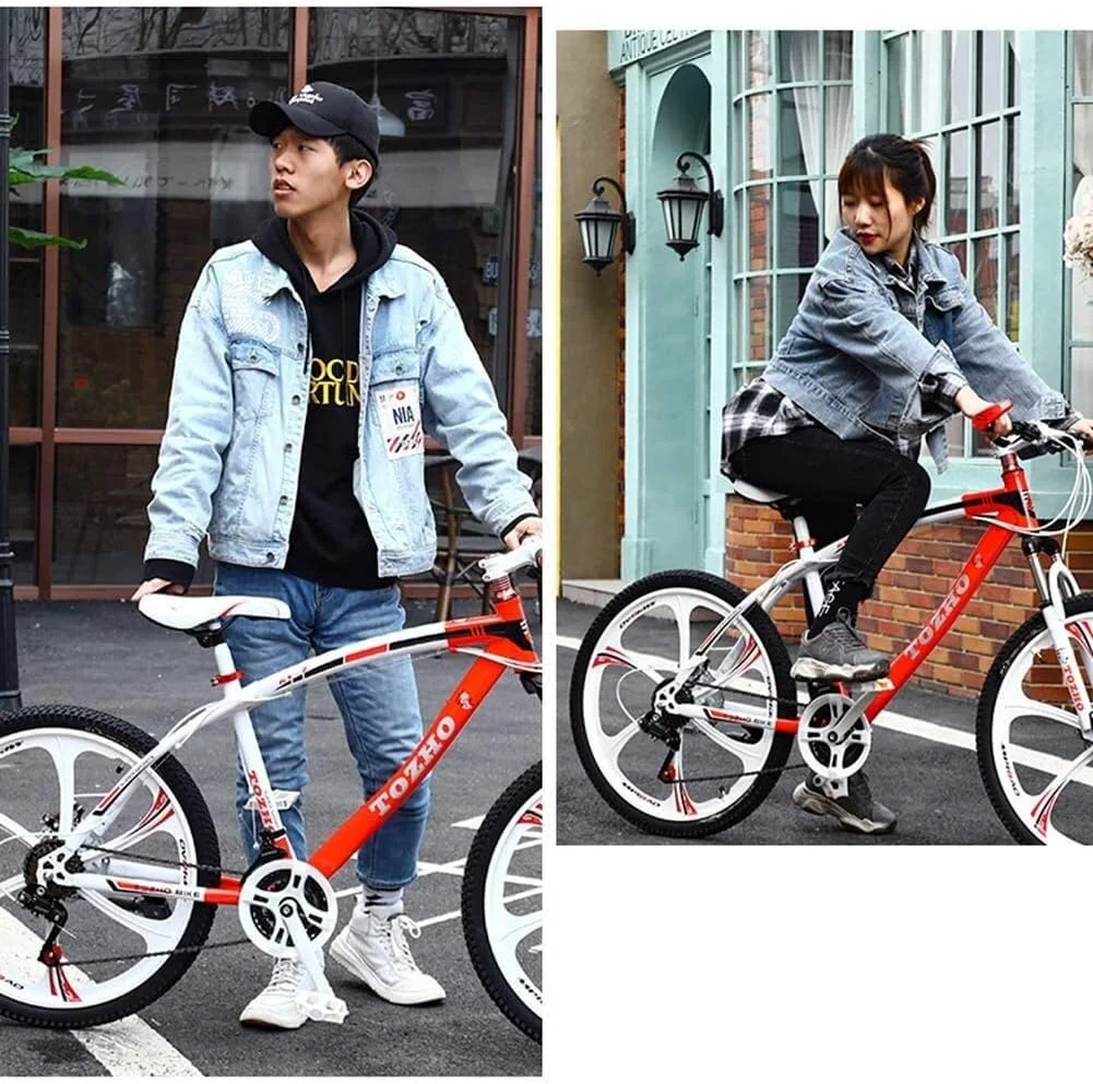 دوچرخه بچه گانه شیک و ساده 24 اینچی با چرخ یکپارچه، ترمز دیسکی دوبل، کمک فنر، 21 دنده، دوچرخه کوهستانی با دنده متغیر و کمک فنر برای نوجوانان و دانش آموزان