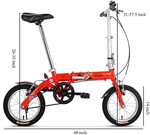 دوچرخه تاشو ساده و شیک مناسب بزرگسالان، کودکان، تک سرعته، سبک وزن، قابل حمل، مینی، با فریم تقویت شده 14 اینچی (رنگ: قرمز)