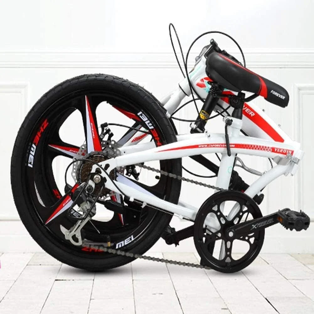 دوچرخه تاشو شهری ساده و شیک بزرگسالان، فولادی با کربن بالا، سایز 20 اینچ، دارای ترکبند عقب و ترمز دیسکی دوبل (رنگ: قرمز) دوچرخه تاشو شهری ساده و شیک بزرگسالان، فولادی با کربن بالا، سایز 20 اینچ، دارای ترکبند عقب و ترمز دیسکی دوبل (رنگ: قرمز)