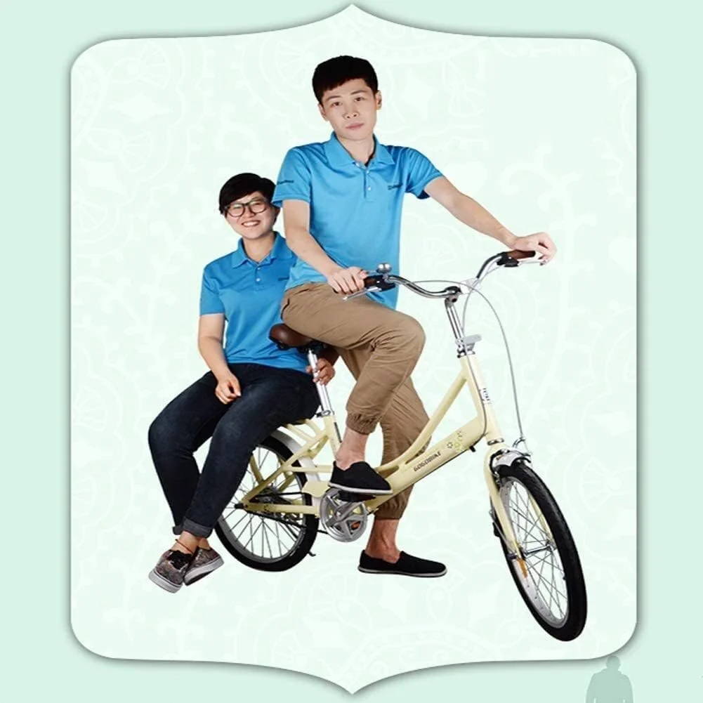 دوچرخه تاشو سبک وزن بزرگسالان 20 اینچی با طراحی ساده و شیک، دارای باربند عقب، تک سرعته، بدنه آلیاژ آلومینیوم (رنگ: خاکی)